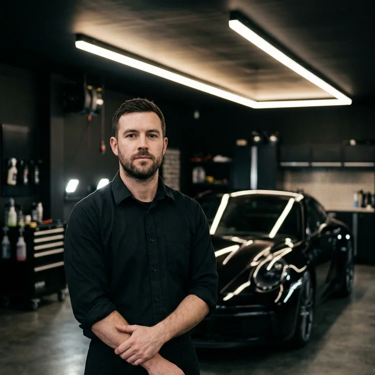 James Carter in the studio with a black 911 behind him