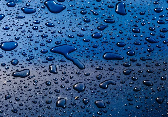 water beading on a coated panel, close